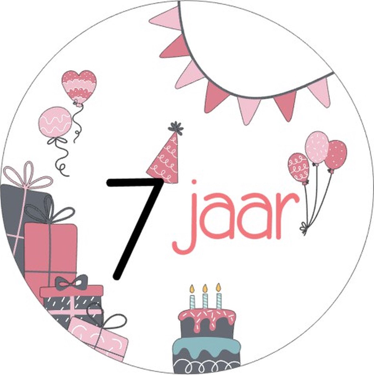 25x Sluitsticker 7 Jaar - Roze - 40 mm - Meiden Sticker - Sluitzegel - Sticker Verjaardag meisjes - Ballonnen - Cadeau's Kado's - Glossy - Sluitzegel - Wensetiket - Uitdelen - Jarig - Trakteren - Hoera