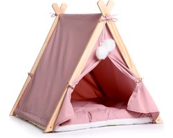 Dogs&Co Tipi Tent voor katten of kleine honden Roze - Huisdiertent voor hond - Kattenhuis - kattentent met zacht kussen pluche Image