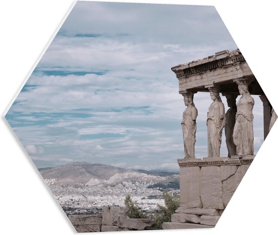PVC Schuimplaat Hexagon - Uitzicht op Parthenon Tempel in Athene, Griekenland - 50x43.5 cm Foto op Hexagon (Met Ophangsysteem)
