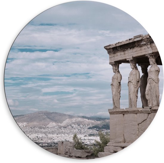 Dibond Muurcirkel - Uitzicht op Parthenon Tempel in Athene, Griekenland - 80x80 cm Foto op Aluminium Muurcirkel (met ophangsysteem)