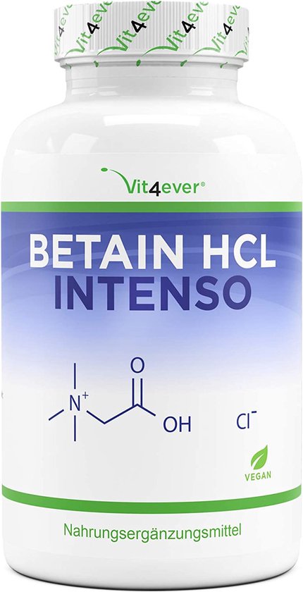 Betaïne HCL - 240 capsules met 695 mg - Premium: Met pepsine & bittergentiaan - Volledig spectrum spijsverteringsenzymen - Hoge dosis - Veganistisch - Vit4ever