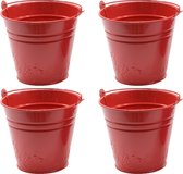 Decoris Cache-pot/pot fleurs relief - 4x - zinc - D11 cm - rouge