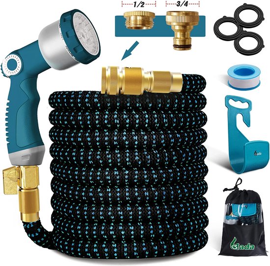 Tuinslang, uitbreidbare waterslang, 10 functies douchekop, adapter van