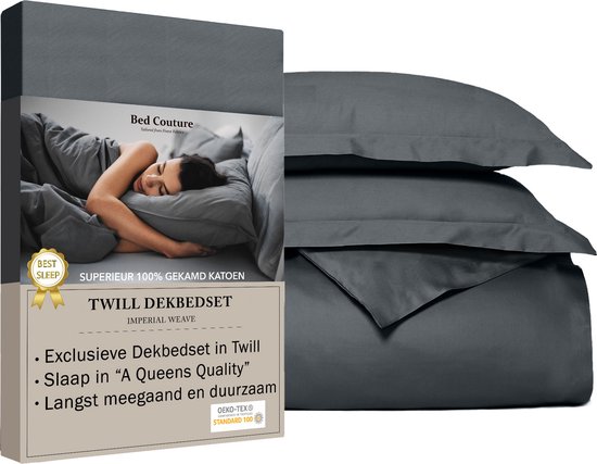 Bed Couture - Twill Katoen Dekbedovertrek set - 240x220 + 2 kussenslopen 50x70 - Luxe 100% Katoen, voelt soepel en ultra zacht - Antraciet