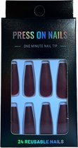 Press On Nails - Nep Nagels – Bruin Rood - Matte - Coffin - Manicure - Plak Nagels - Kunstnagels nailart – Zelfklevend - 31R