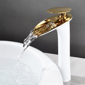 Goud Witte Moderne Messing Kraan - Waterval Wastafelkraan - Warm en Koud - Design 2023 - Badkamer - Toilet