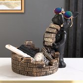 Franse Bull Dog Chique Decoratief Beeld - Zwart Goud - Bouw Stenen - Gemaakt van Hoogwaardig Resin - Sleutelhouder