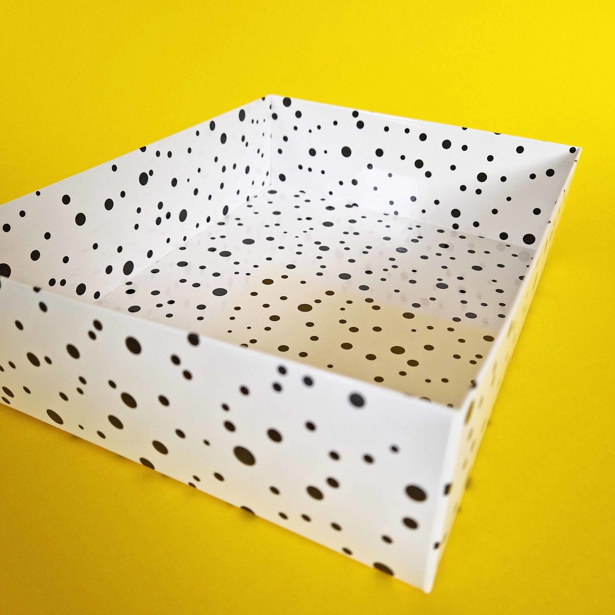 Witte sweetsbox met zwarte stippen en transparant deksel - 25 x 20 x 7 cm (10 stuks)
