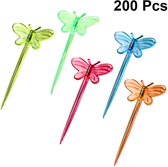 200 stuks kunststof fruit stekers - hapjes stekers multicolor vlinders