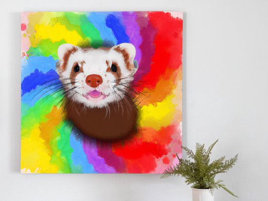 Follow the ferret | Follow the Ferret | Kunst - 60x60 centimeter op Canvas | Foto op Canvas - wanddecoratie schilderij