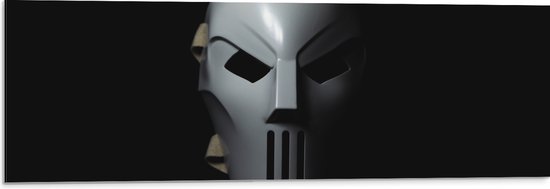 Dibond - Wit Masker op Zwarte Achtergond - 90x30 cm Foto op Aluminium (Wanddecoratie van metaal)