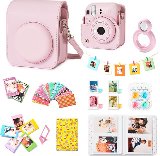 Set complet Accessoires de vêtements pour bébé adaptés pour Fujifilm Instax Mini 12 - Étui - Sac pour appareil photo - Housse - Filtres - Livre photo - Album photo et plus - Blossom Pink