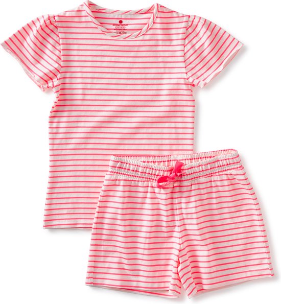 Little Label Pyjama Meisjes Maat 110-116/6Y - roze, wit - Bretonse streep - Shortama - Zachte BIO Katoen