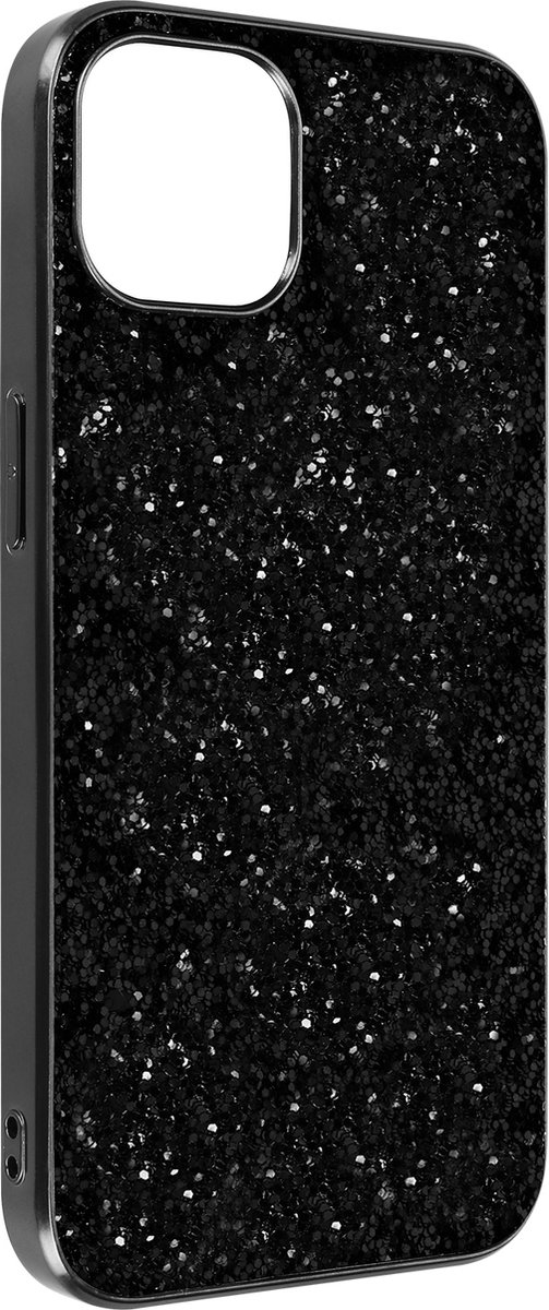 Avizar Hoesje Geschikt voor iPhone 13 met Glinsters Hardcase Anti-slip, Zwart