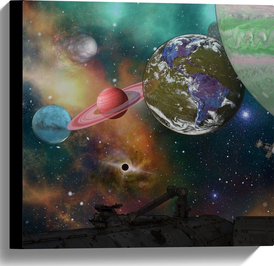 Canvas - Alle Planeten van het Universum vanaf Ruimteschip - 40x40 cm Foto op Canvas Schilderij (Wanddecoratie op Canvas)