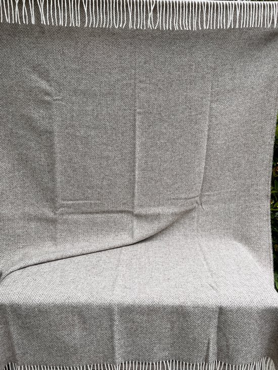 Wollen deken Herringbone - Beige - Plaid - 100% nieuwe wol - zacht - warm - licht - dik - fluffy - 140x200cm