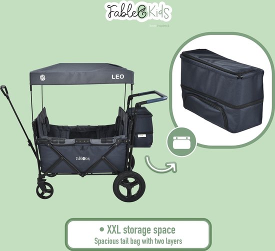 FableKids LEO X4 Plus - opvouwbare trolley met dak - 4 zitplaatsen - Onyx Black van Merkloos — afbeelding 2