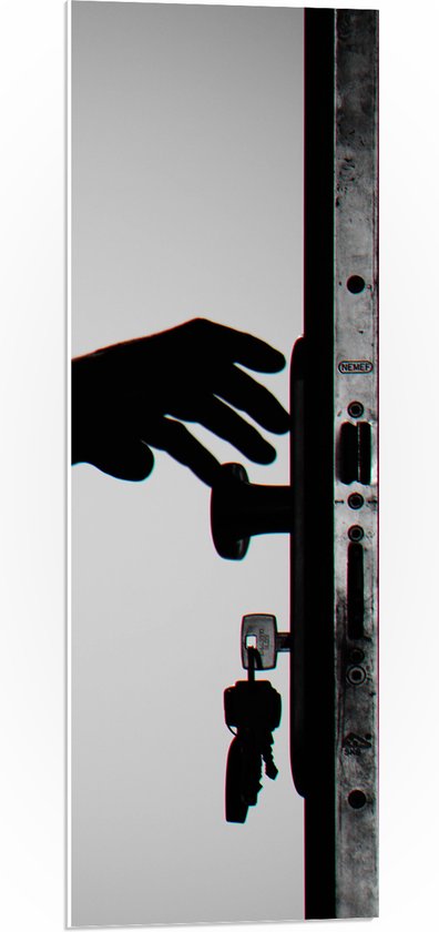 PVC Schuimplaat - Voordeur met Sleutels in het Slot (Zwart - wit) - 30x90 cm Foto op PVC Schuimplaat (Met Ophangsysteem)