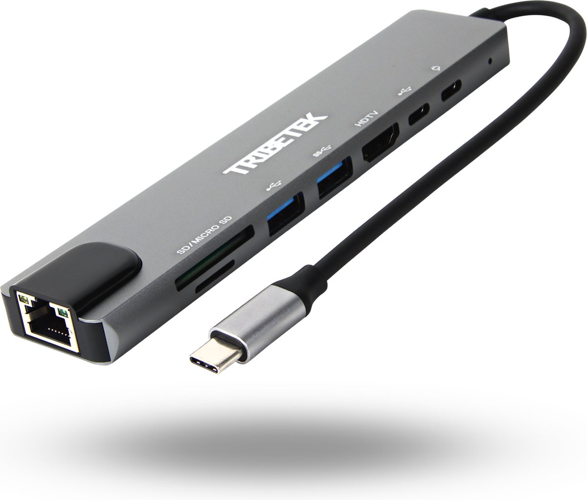 TribeTek 8-in-1 USB-C Hub - 2x USB 3.0 - 4K UHD HDMI - Adapter - Ethernet - SD TF Kaart - Output - Dock