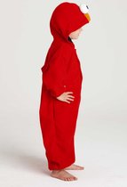 KIMU Onesie Elmo Pakje - Maat 110-116 - Elmopak Kostuum Rood Sesamstraat Pak - Kinderen Huispak Pyjama Jumpsuit Jongen Meisje Fleece Knuffel Festival