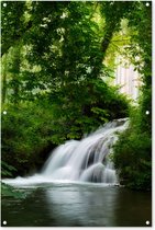Tuinposter - Waterval - Water - Groen - Natuur - Tuinschilderij - 80x120 cm - Tuindoek - Schuttingdoek - Tuinposter waterval