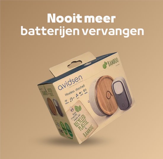 Avidsen 102498 Bamboo kinetische draadloze deurbel - werking compleet zonder batterijen — afbeelding 5