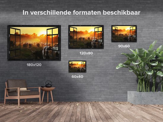 Gards Affiche de jardin Troupeau de vaches en pâturage au coucher du soleil - 150x100 cm - Toile jardin - Décoration de jardin - Décoration murale extérieur - Tableau jardin