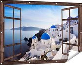 Gards Affiche de jardin Village grec transparent - 120x80 cm - Toile de jardin - Décoration de jardin - Décoration murale extérieur - Tableau de jardin