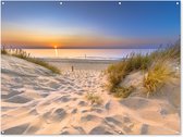 Muurdecoratie buiten Duin - Zonsondergang - Horizon - Strand - Gras - 160x120 cm - Tuindoek - Buitenposter Muurdecoratie buiten Duin - Zonsondergang - Horizon - Strand - Gras - 160x120 cm