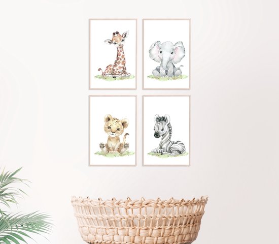 No Filter - Affiches Bébé Animaux - 4 pièces - 30x40 cm (A3) - Animaux de Safari - Affiches Chambre de bébé/ chambre d'enfant