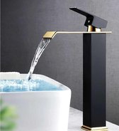 Robinet noir mat moderne avec des accents dorés - Cascade - Messing - Water chaude et froide - Robinet de lavabo - Salle de bain - Cuisine - Toilettes - Mitigeur