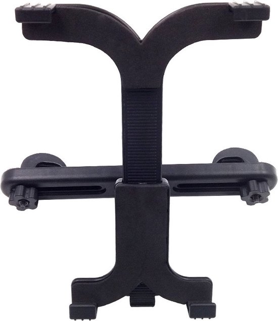 Support noir en forme de Y pour tablette, avec bras réglables.