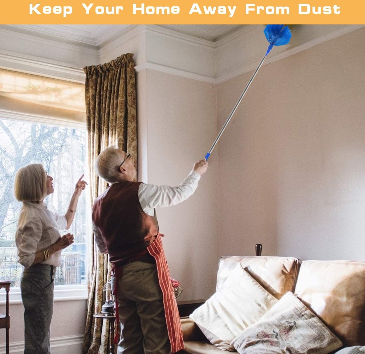 Stofdoekset Met Telescopische Verlengstang Tot 7,3 M - Hoge Plafond Reiniging Met Spinnenweb Borstel