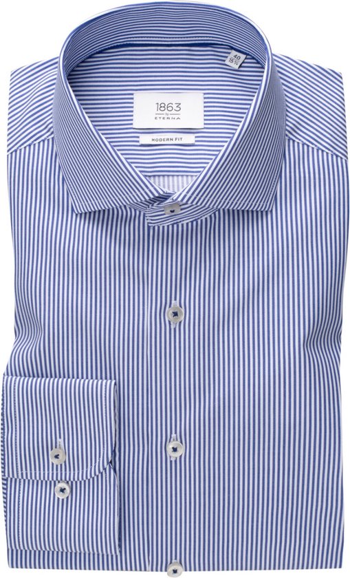 Eterna shirt 1863 Modern Fit blauw wit gestreept