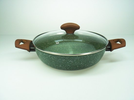 TVS - Natura 100% Recycled - hapjespan Risottopan Ø 24 cm met glasdeksel - met groene plantaardige VEGAN anti-kleefcoating - - - ook geschikt voor inductie