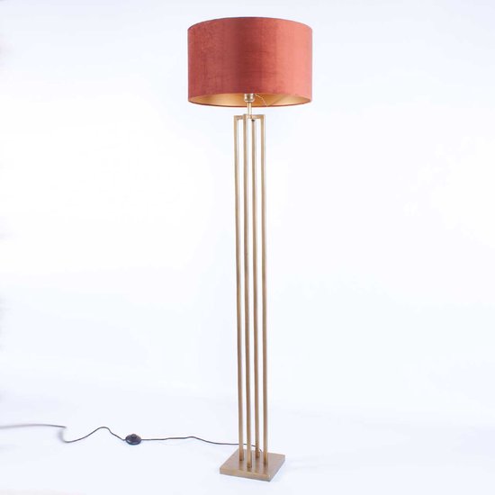 Lampadaire carré avec abat-jour en velours Roma | 1 lumière | marron / bronze / or | métal / tissu | Ø 45 cm | 165 cm de hauteur | lampadaire / lampadaire | design moderne / attrayant / classique