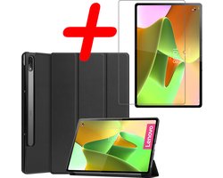 Hoesje Geschikt voor Lenovo Tab P12 Pro - Met Screenprotector - Trifold Bookcase - Hard Cover - Hardcover Book Case - Tablet Hoes - Zwart