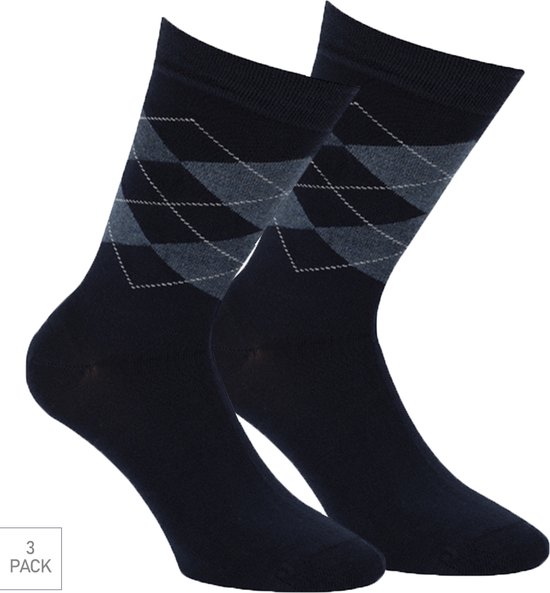 Boru Bamboo - 3-Pack - Geruite Sokken - Bamboe - Hypoallergeen - Heren / Dames - marine - 39-42 - 2325