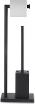 VDN Stainless wc rolhouder staand - wc borstel met houder zwart - Toiletrolhouder en toiletborstel met houder - Vierkant - RVS - 2 in 1