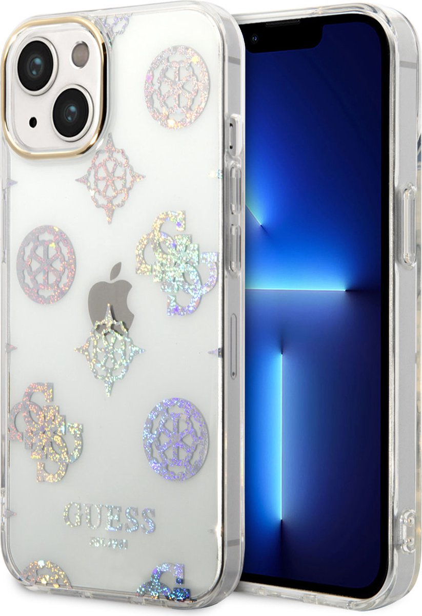 Guess 4G Peony Glitter Back Case voor Apple iPhone 14 (6.1") - Transparant