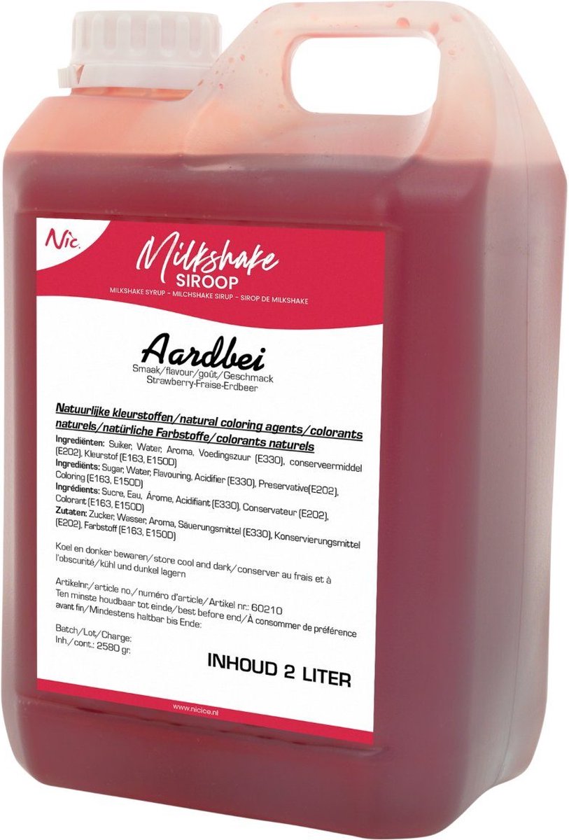 NIC Aardbei milkshake siroop - Fles 2 liter