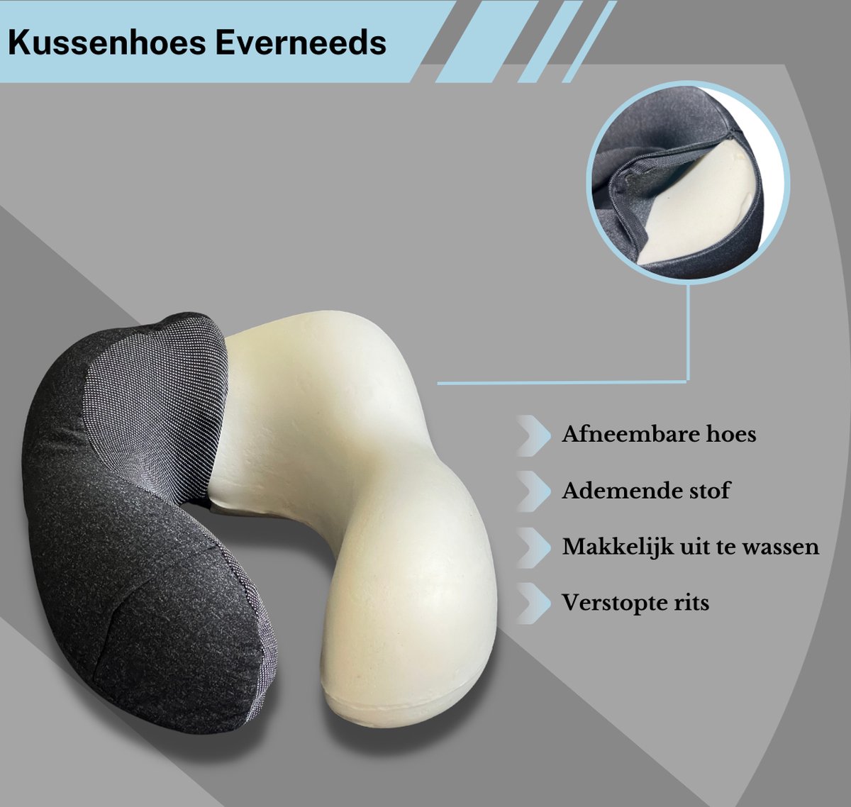 Reiskussen, vliegtuigkussen, reiskussen, traagschuim, nekkussen voor volwassenen met tas, voor vliegtuigstoel, thuis, kantoor, auto (grijs