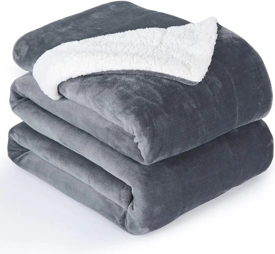 VOXO® Couverture polaire sherpa de Luxe - Super douce, chaude et moelleuse - Plaid pour Décoration de canapé, lit ou salon - 200 x 240 cm Grijs