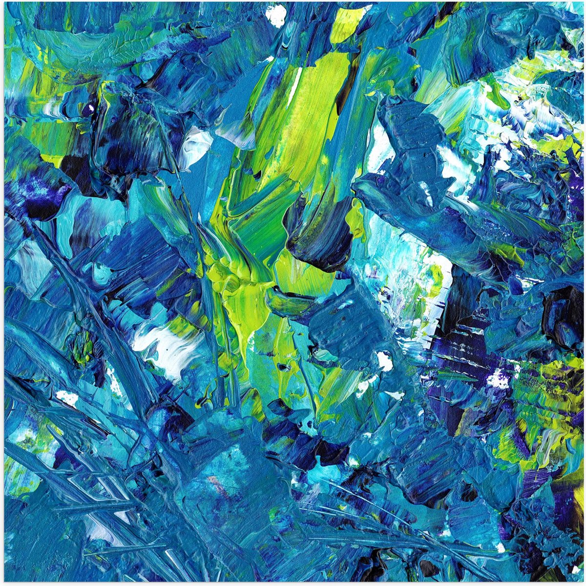 Poster Glanzend – Gemixte Verf in Blauwe en Groene Kleuren - 50x50 cm Foto op Posterpapier