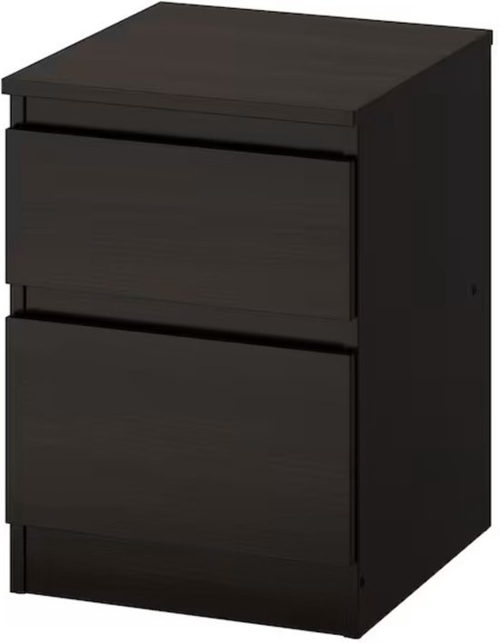 KULLEN - Ladekast - 2 lades - Zwart - 35x49 cm - Ook te gebruiken als nachtkastje - Woonkamer - Slaapkamer - Spaanplaat - Hardboard - Kunstof rand - Papierfolie