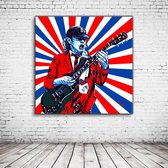 Pop Art Angus Young Canvas - 100 x 100 cm - Canvasprint - Op dennenhouten kader - Geprint Schilderij - Popart Wanddecoratie