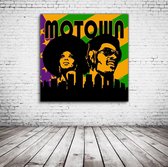 Motown Pop Art Acrylglas - 100 x 100 cm op Acrylaat glas + Inox Spacers / RVS afstandhouders - Popart Wanddecoratie