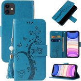 Reliëf Lucky Tree Horizontale Flip Leren Case met Houder & Kaartsleuf & Portemonnee & Lanyard Voor iPhone 11 (Blauw)