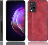 Voor vivo V21 Schokbestendig Naaien Koe Patroon Skin PC + PU + TPU Case (Rood)