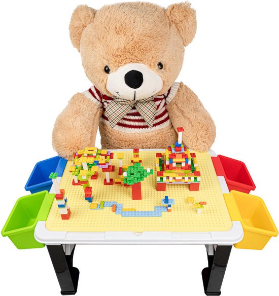 Decopatent® - Speeltafel Met Bouwplaat  Geschikt Voor Lego® Blokken  En En Vlakke Kant Kindertafel Met 7 Opbergbakken Bouwtafel